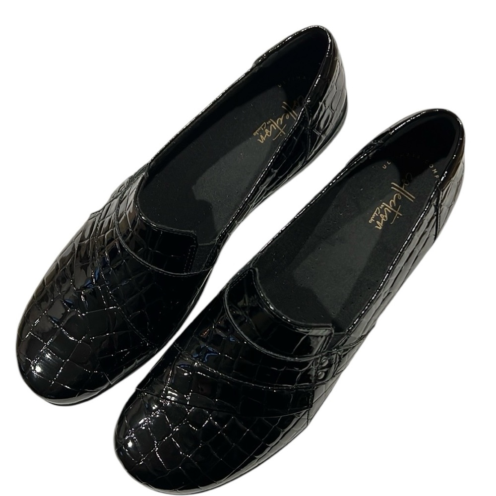 Clark’s May Marigold Black Croco Patent Slip-On Shoes, Women's 11W